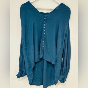 NWOT Free People Teal Lace Yoke Boho Blouce Long Sleeved Flowy Top Women’s M